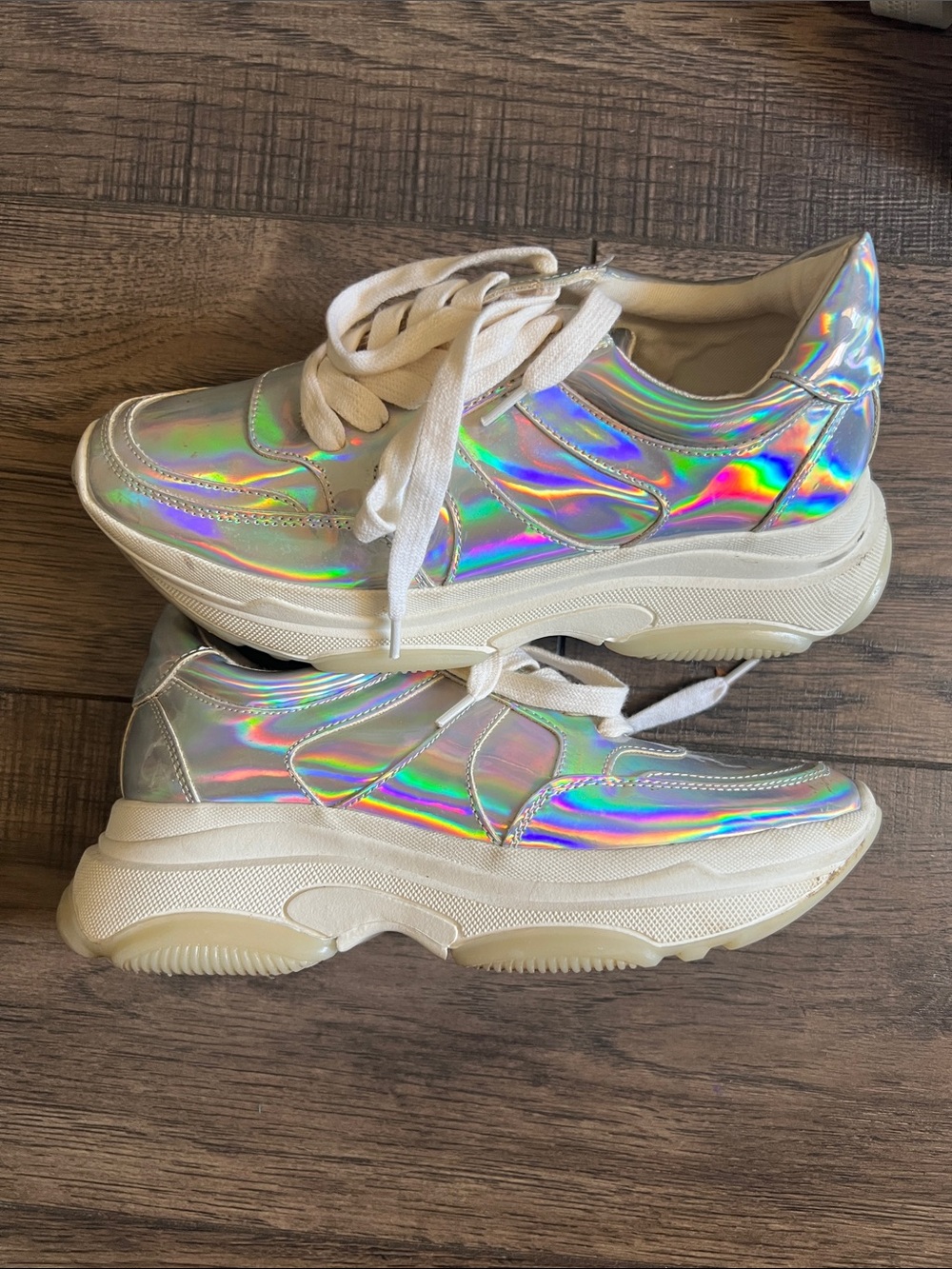 Aqua Holographic Silver Platform Sneakers